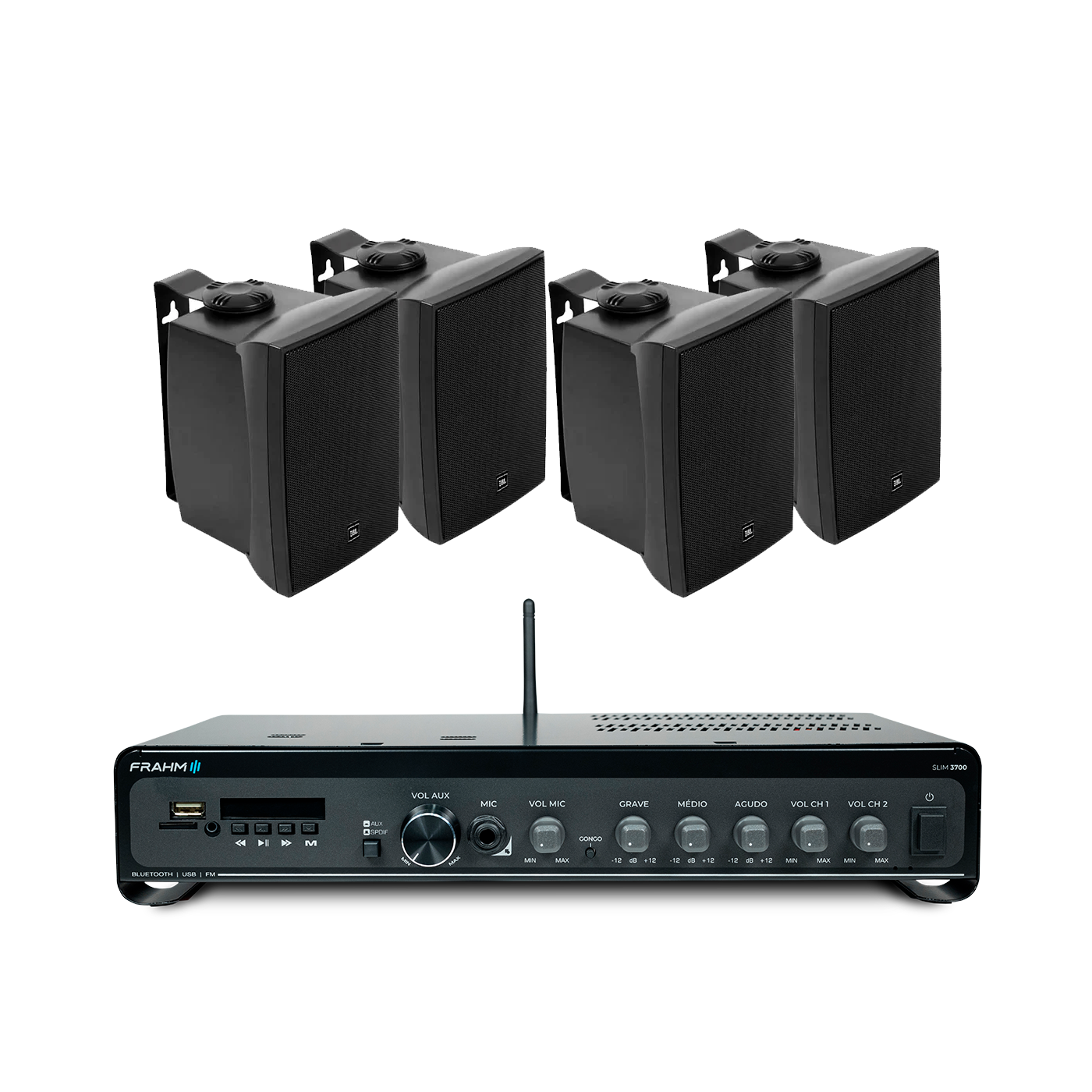 Kit Slim 3700 Frahm + 2 Pares de Caixas Acústicas C621 JBL Preto