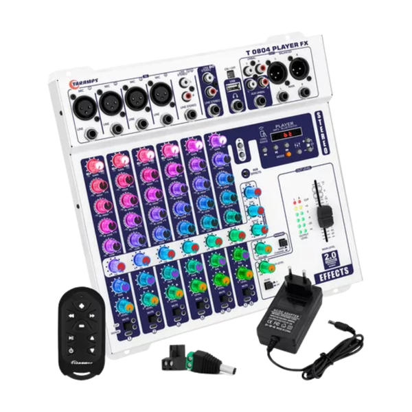 04 mesa de som t0804 player stereo fx multicolor auto taramps