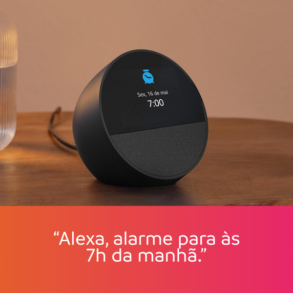 Alexa Echo Spot 2024: Despertador Inteligente e Som Vibrante - Preto